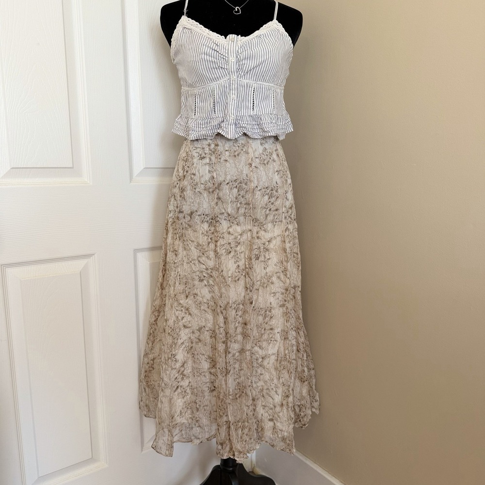VTG 90s Silk Midi Skirt Womens (M) Floral Grunge Boho Y2K Fairy Festival Whimsy
